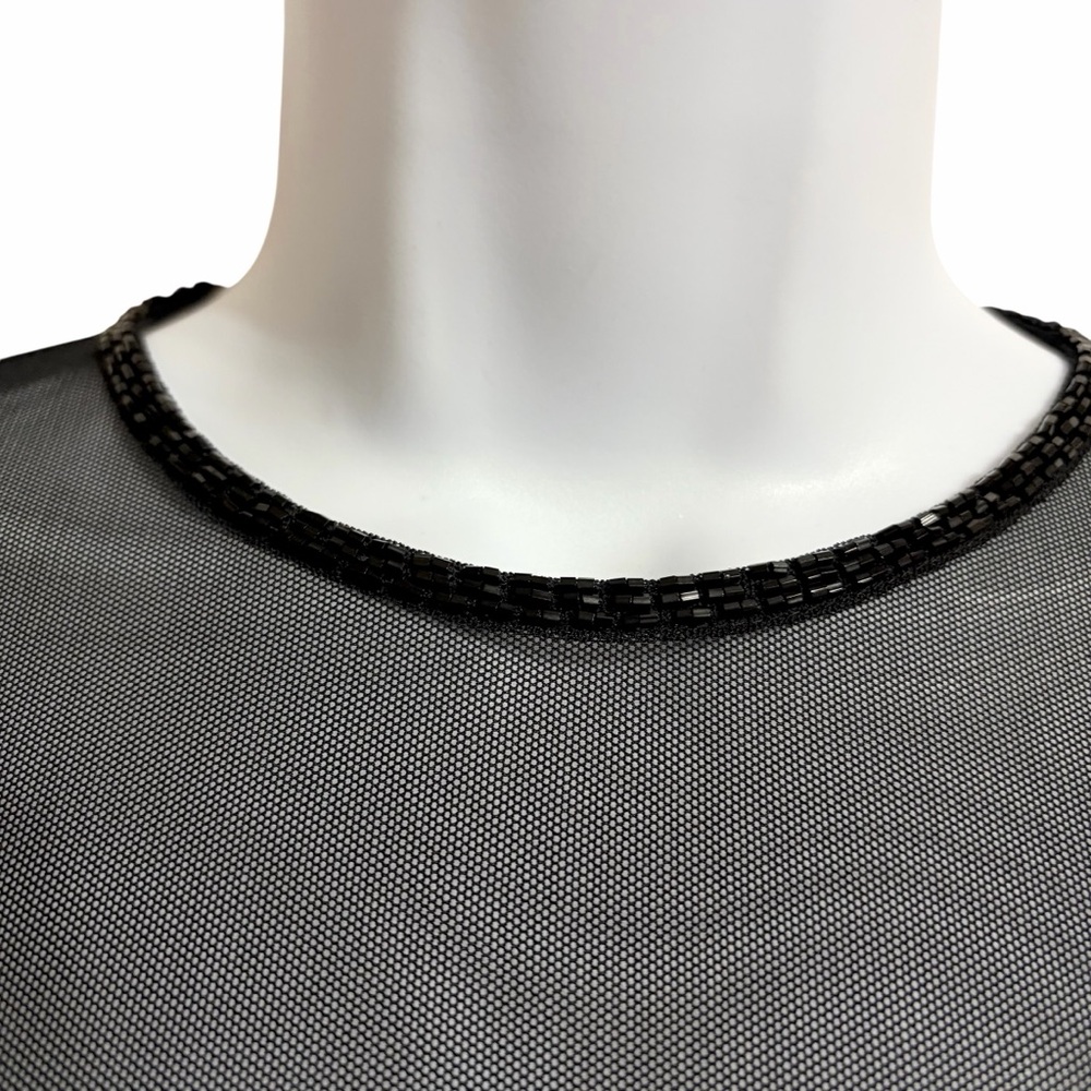 Black Tie Oleg Cassini VTG Beaded Cocktail Sheath Mini Dress Black 6 Sheer Mesh - Picture 4 of 11